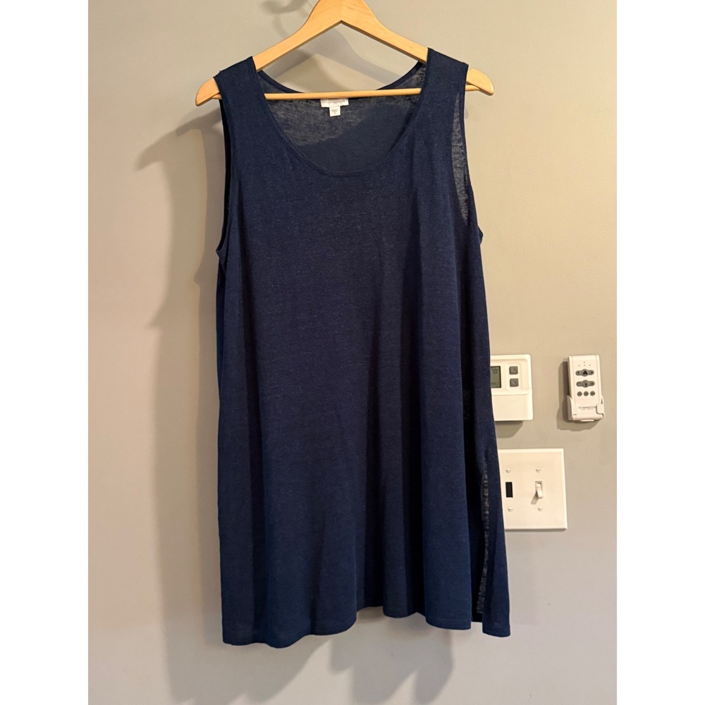 Pure Jill Tank Top Womens Small Navy Blue Linen Blend Knit Tunic Sleeveless 4889